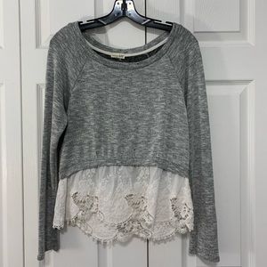 Grey sweater with white lace details!